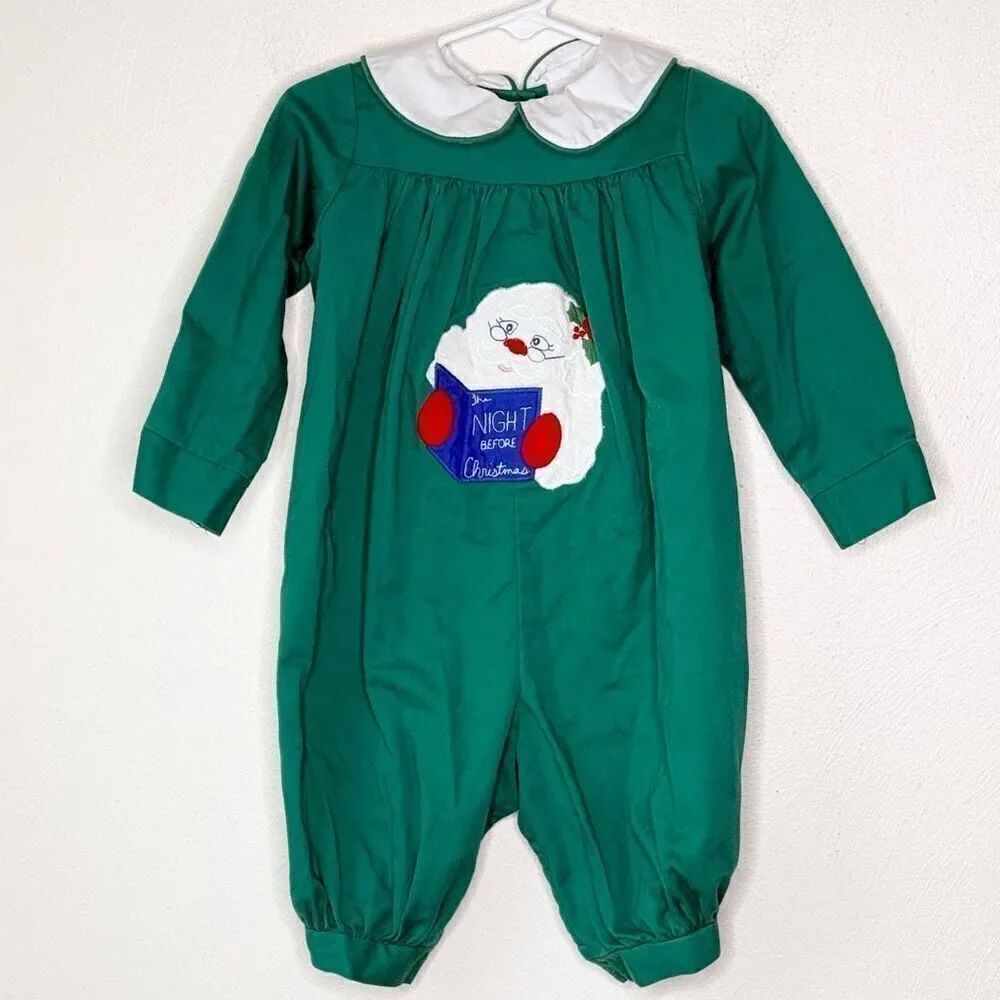 The Bailey Boys Vintage Holiday Christmas Romper Embroidered Santa - US Kids 24M
